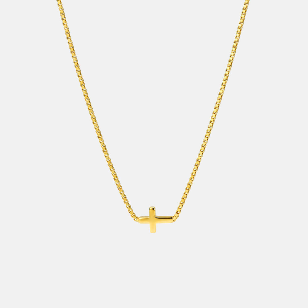 Minimal Sideways Cross Christian Necklace