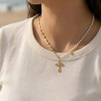 Gold Heart, Cross & Pearl Christian Necklace
