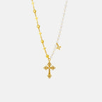 Gold Heart, Cross & Pearl Christian Necklace
