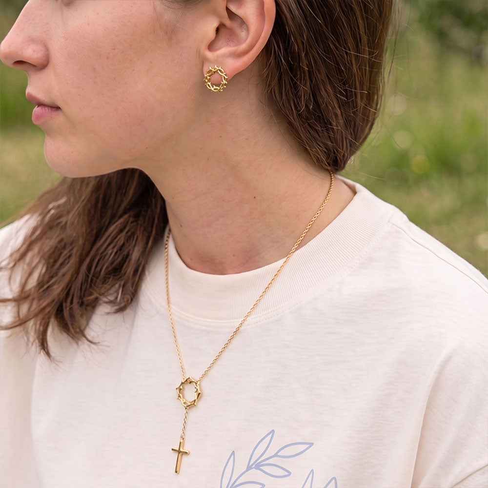 Crown of Thorns Drop Cross Christian Necklace