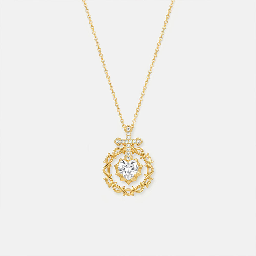 Sacred Heart Cross Crown of Thorns Christian Necklace