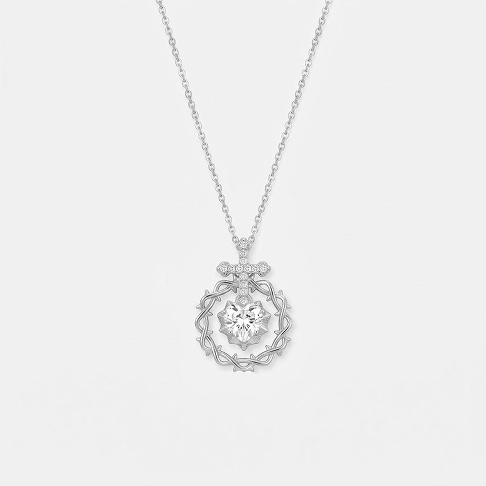 Sacred Heart Cross Crown of Thorns Christian Necklace