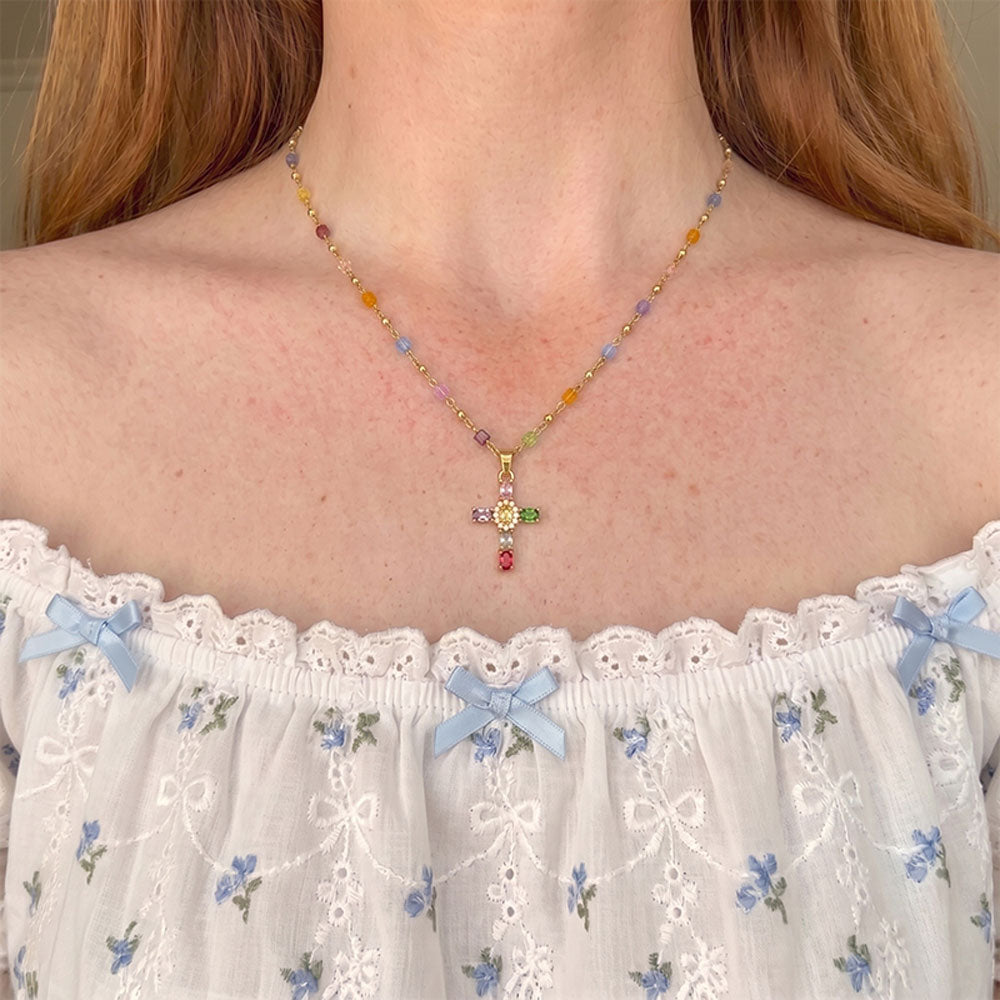 Vintage Colorful Cross Christian Necklace