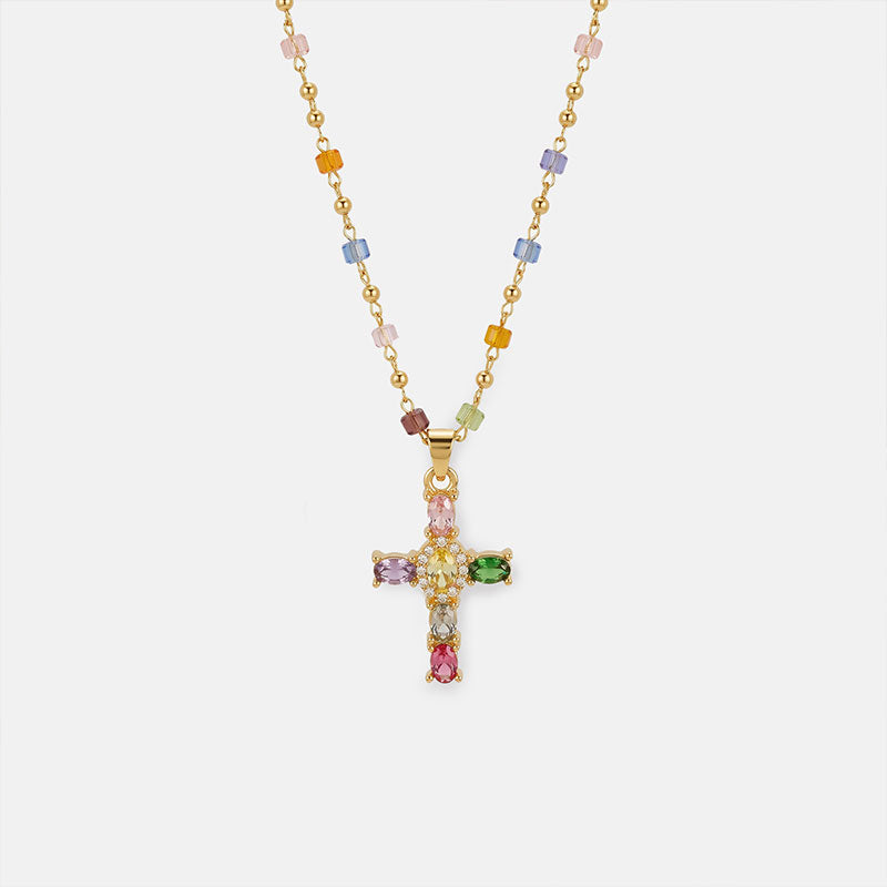 Vintage Colorful Cross Christian Necklace