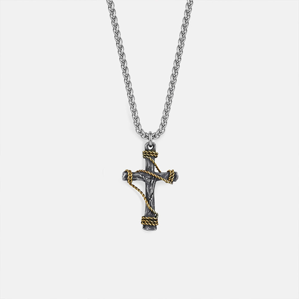 Cross And Wrapped Rope Christian Necklace