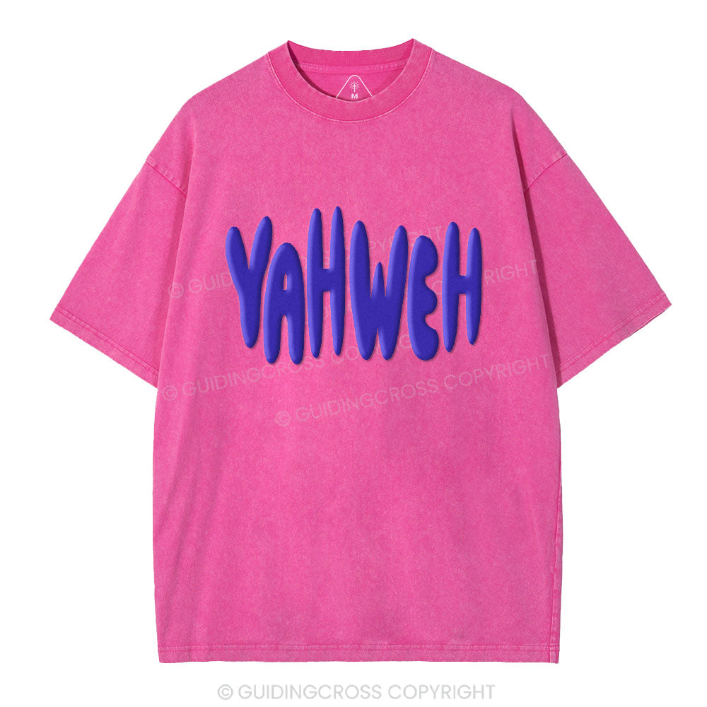 YAHWEH Christian Puff Printed Washed T-Shirt
