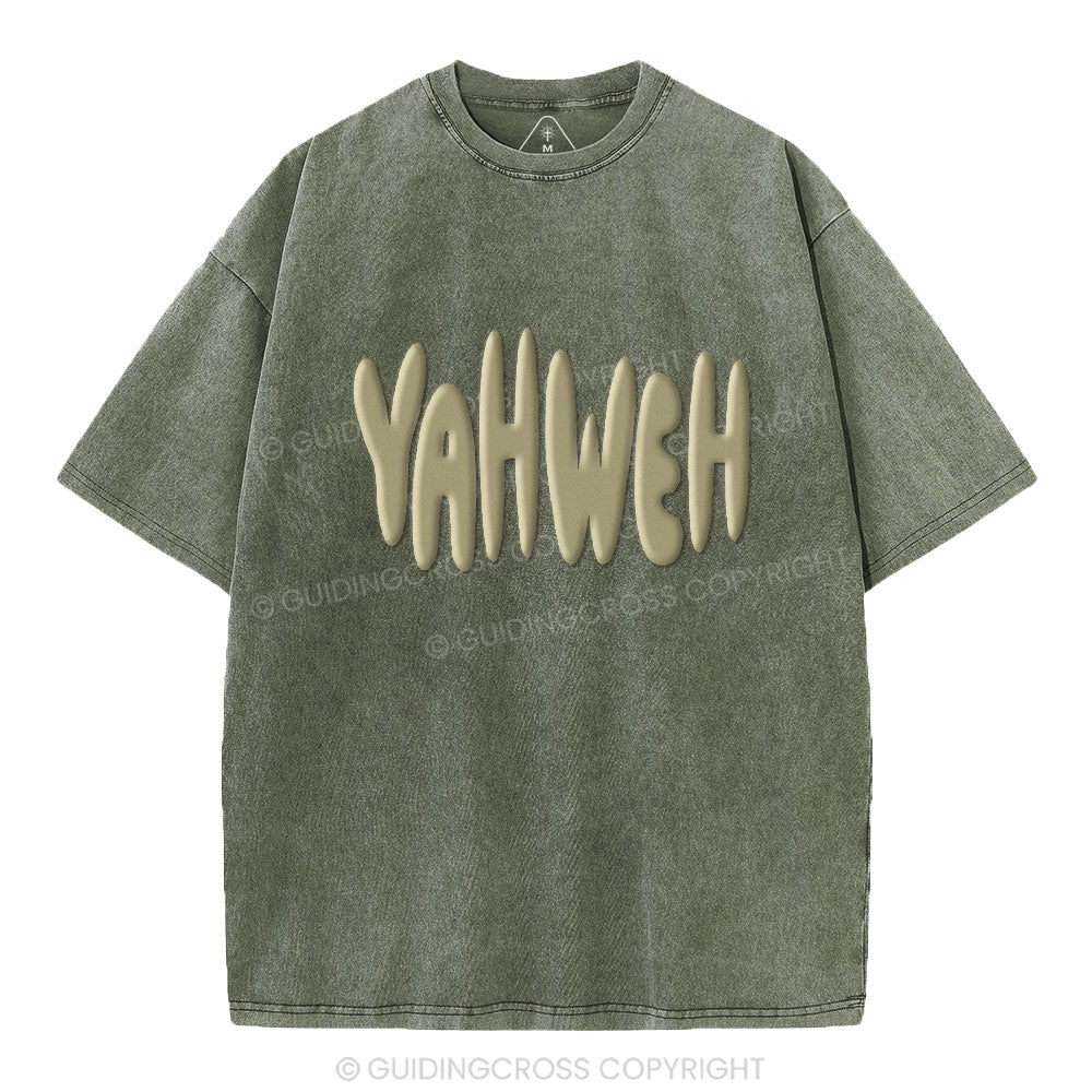 YAHWEH Christian Puff Printed Washed T-Shirt