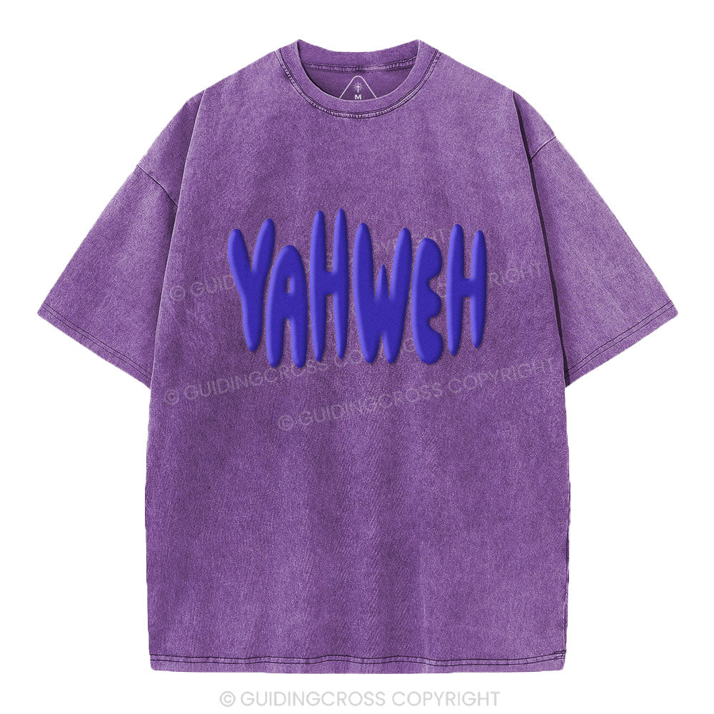 YAHWEH Christian Puff Printed Washed T-Shirt