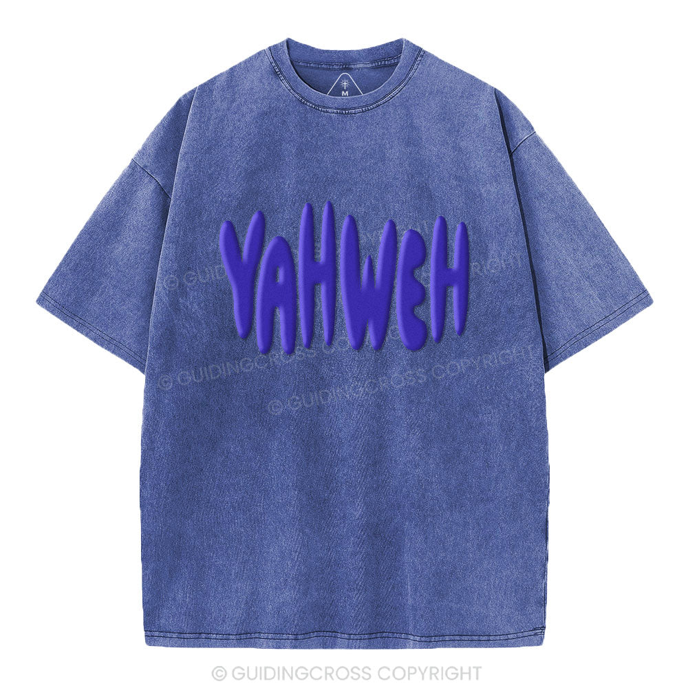 YAHWEH Christian Puff Printed Washed T-Shirt