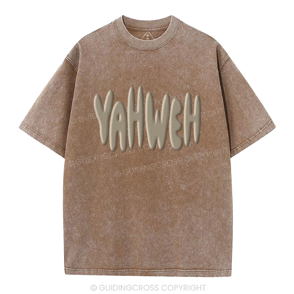 YAHWEH Christian Puff Printed Washed T-Shirt