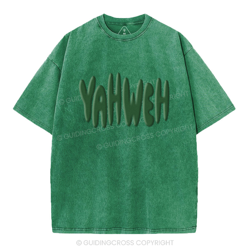 YAHWEH Christian Puff Printed Washed T-Shirt