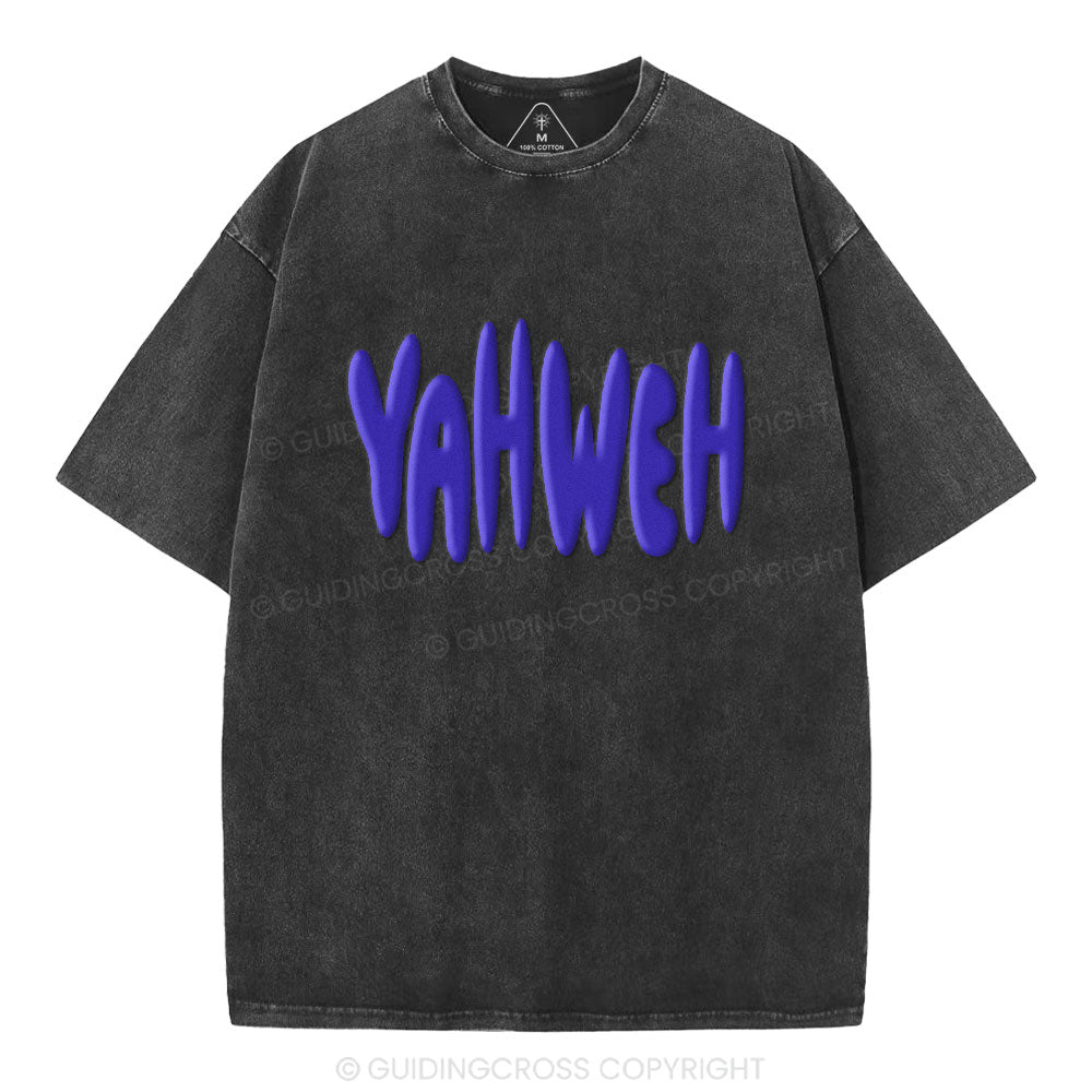 YAHWEH Christian Puff Printed Washed T-Shirt