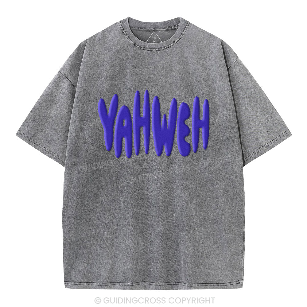 YAHWEH Christian Puff Printed Washed T-Shirt