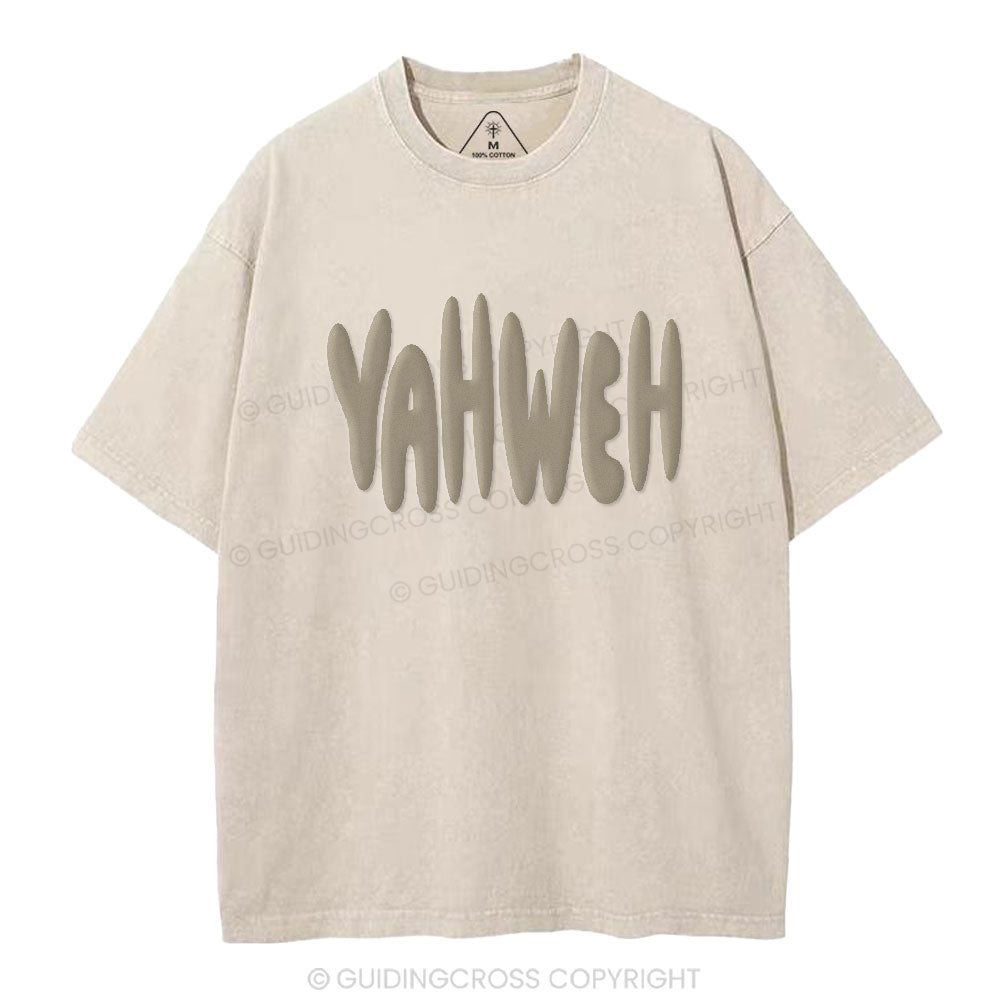 YAHWEH Christian Puff Printed Washed T-Shirt