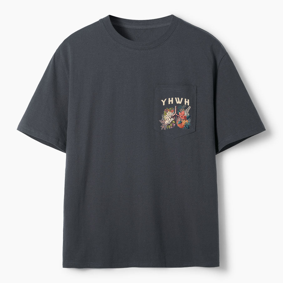 YHWH Floral Nature Lung Christian Unisex Pocket T-Shirt