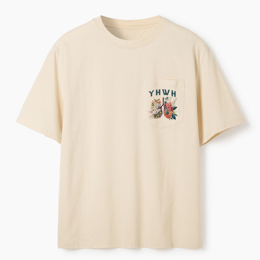 YHWH Floral Nature Lung Christian Unisex Pocket T-Shirt