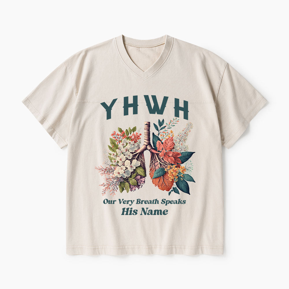 YHWH Floral Nature Lung Christian Washed V-Neck T-Shirt