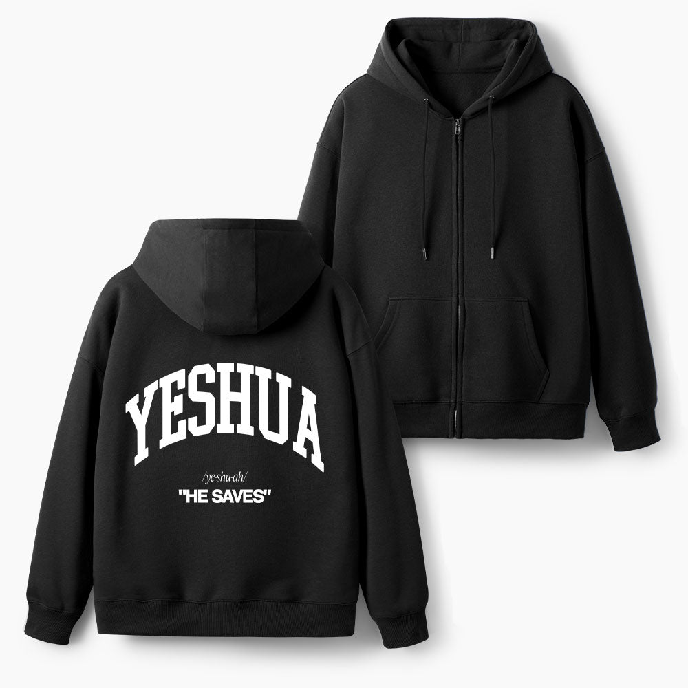 Yeshua He Saves Christian Fleece-Lined Full-Zip Hoodie