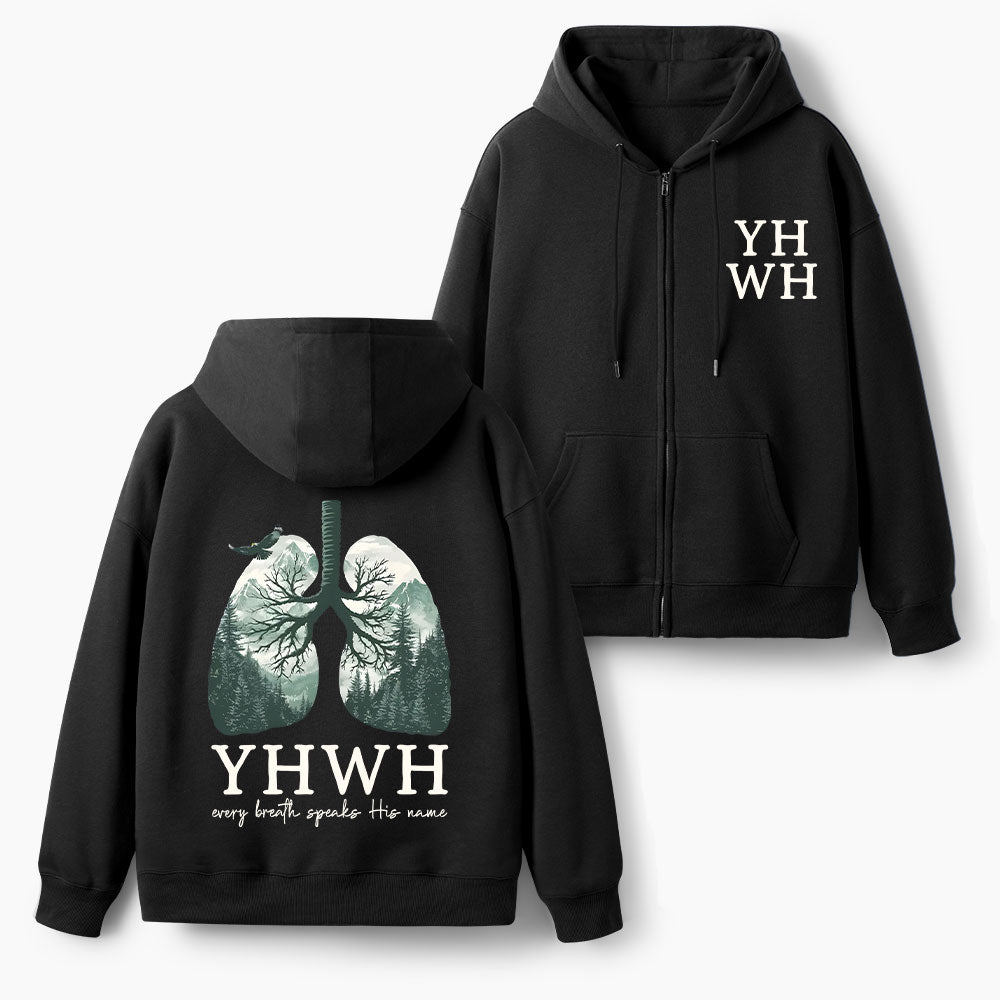 Yhwh Every Breath Speaks His Name Christian Fleece-Lined Full-Zip Hoodie