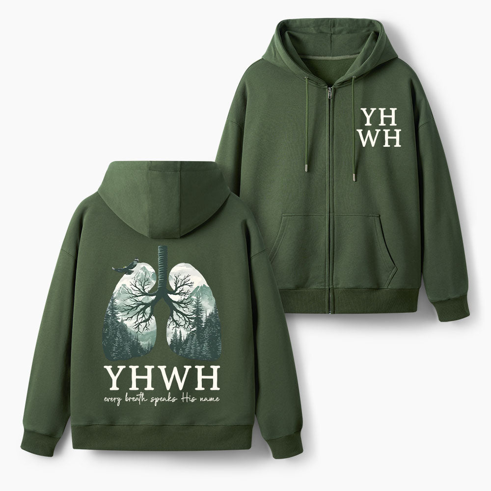 Yhwh Every Breath Speaks His Name Christian Fleece-Lined Full-Zip Hoodie