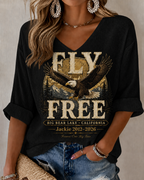 Women'S V-Neck Retro Forever Free Jackie Print T-Shirt