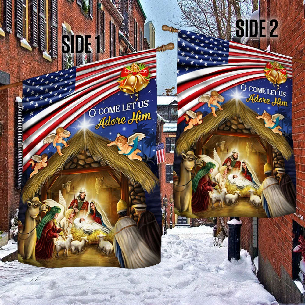 O Come Let Us Adore Him Christmas Flag