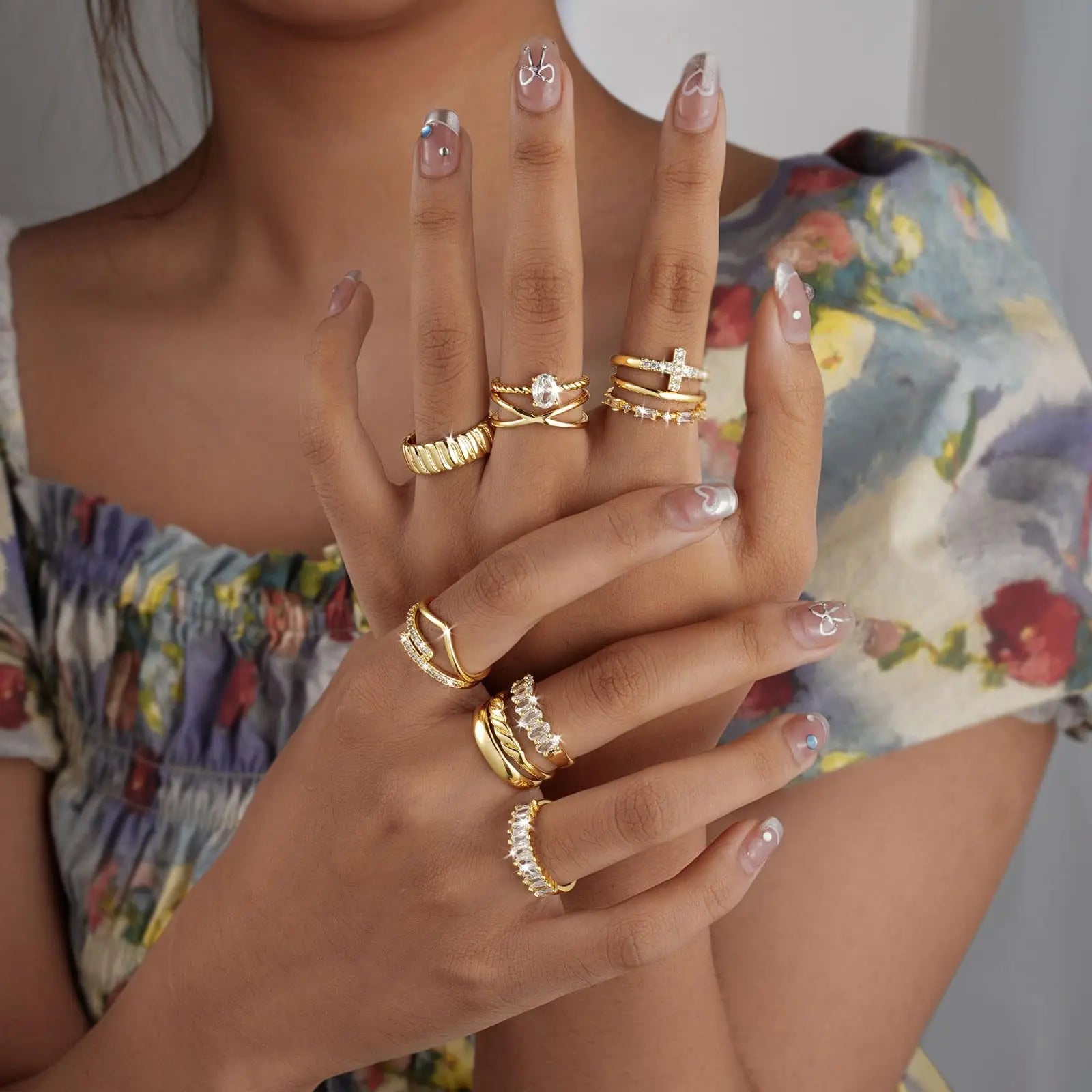 Pancert Gold-Tone 12-Piece Ring Set for Women - Versatile Jewelry