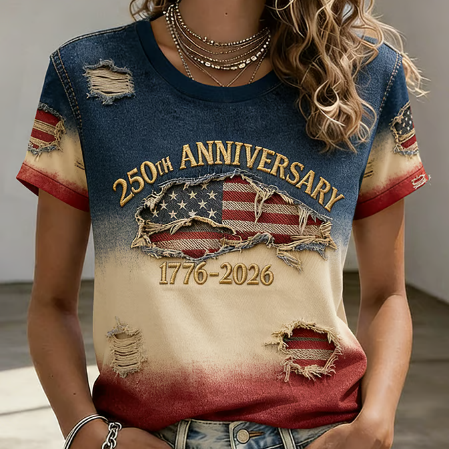 American 250th Anniversary of Patriotism Vintage Print Women's Short-Sleeve T-Shirt