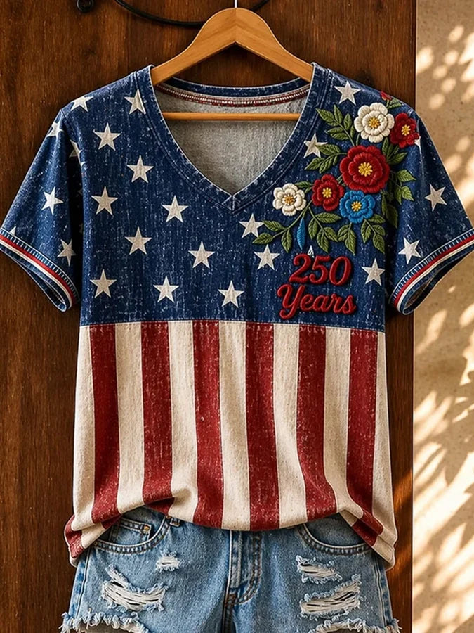 Women's Casual Retro Patriotic T-shirt