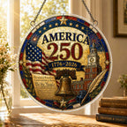 America 250 Acrylic Puzzle Ornament â€?1776â€?026 Patriotic Hanging Decoration with Eagle, Liberty Bell & Floral Independence Design