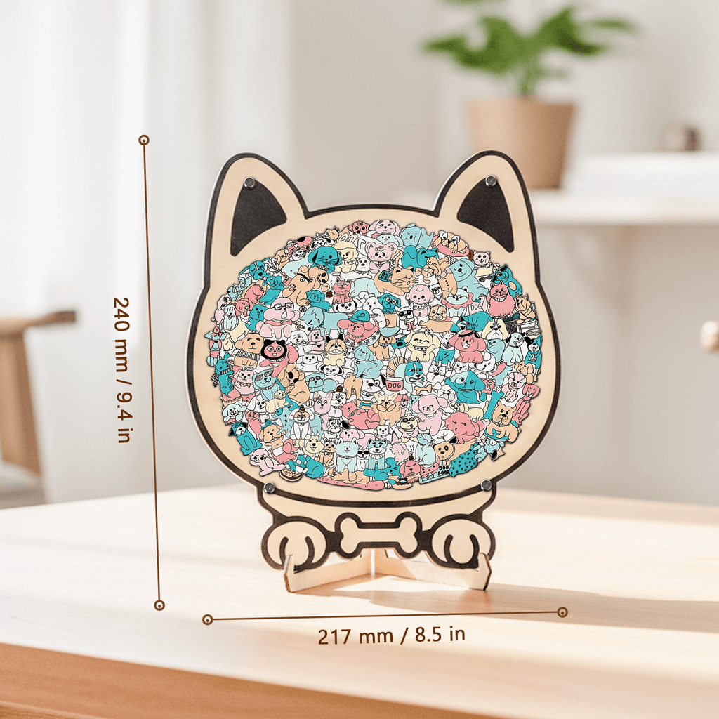Morandi-Colored Lovely Dog Shaped Wooden Jigsaw Puzzle