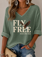 Women'S V-Neck Retro Forever Free Jackie Print T-Shirt