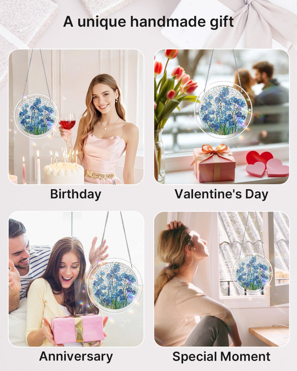 Acrylic Jigsaw Puzzle Suncatcher - Azure Bloom Whisper