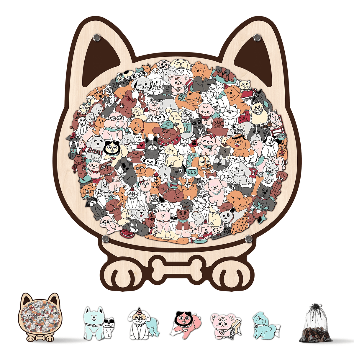 Morandi-Colored Lovely Dog Shaped Wooden Jigsaw Puzzle