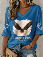 V-Neck Retro Forever Free Jackie Print T-Shirt
