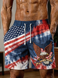 Men's Tie Dye Bald Eagle American Flag Print Shorts