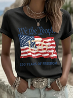 Ladies' Casual American 1776-2026 Anniversary Celebration Print Round Neck T-Shirt
