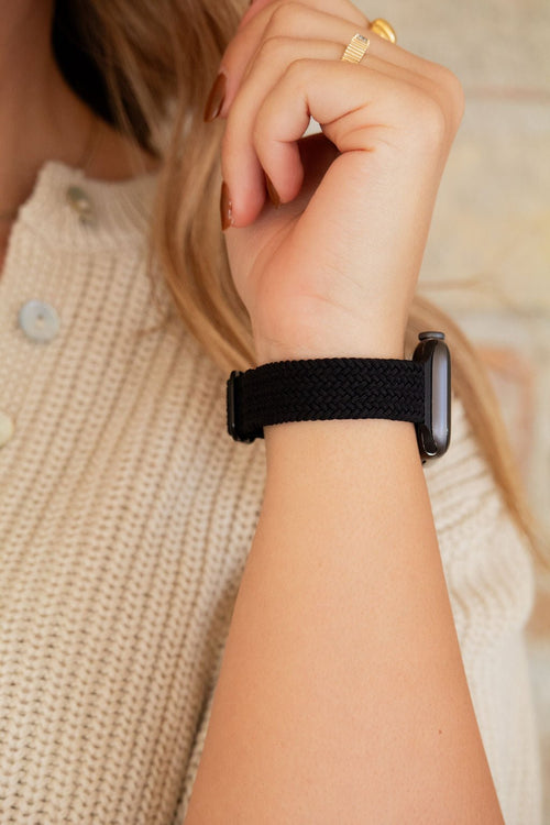 Black Thin Weaved Adjustable Elastic Watch Band