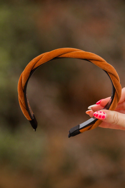 Brown Velvet Braided Headband