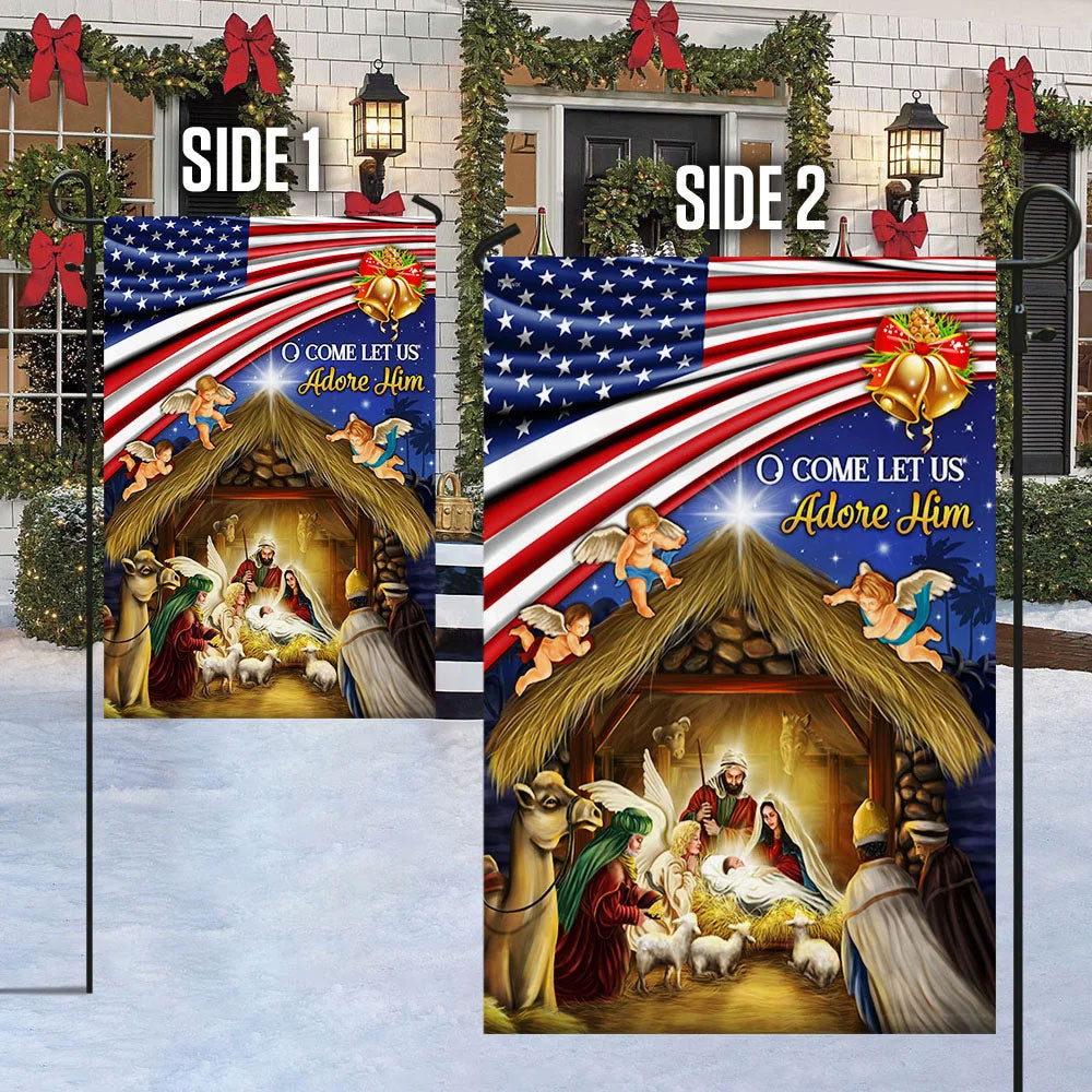 O Come Let Us Adore Him Christmas Flag
