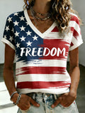 Ladies' Casual American 1776-2026 Anniversary Celebration Print V-Neck Short Sleeved Shirt