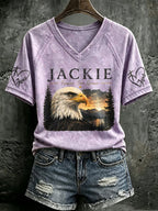 V Neck Retro Jackie Forever Our Queen Print T-Shirt
