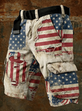 Men's Independence Day USA Flag Print Denim-Like Cargo Shorts