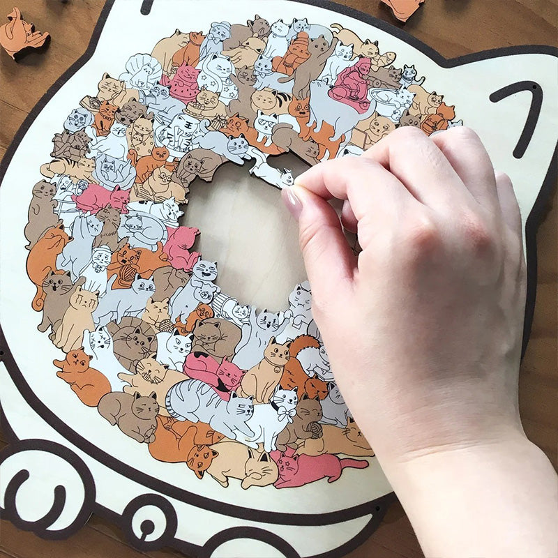 Morandi-Colored Cat/Dog Shaped Wooden Jigsaw Puzzle