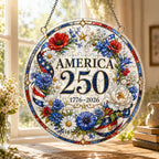 America 250th Anniversary Acrylic Puzzle Hanging Ornament â€?1776â€?026 Patriotic Floral Window Décor