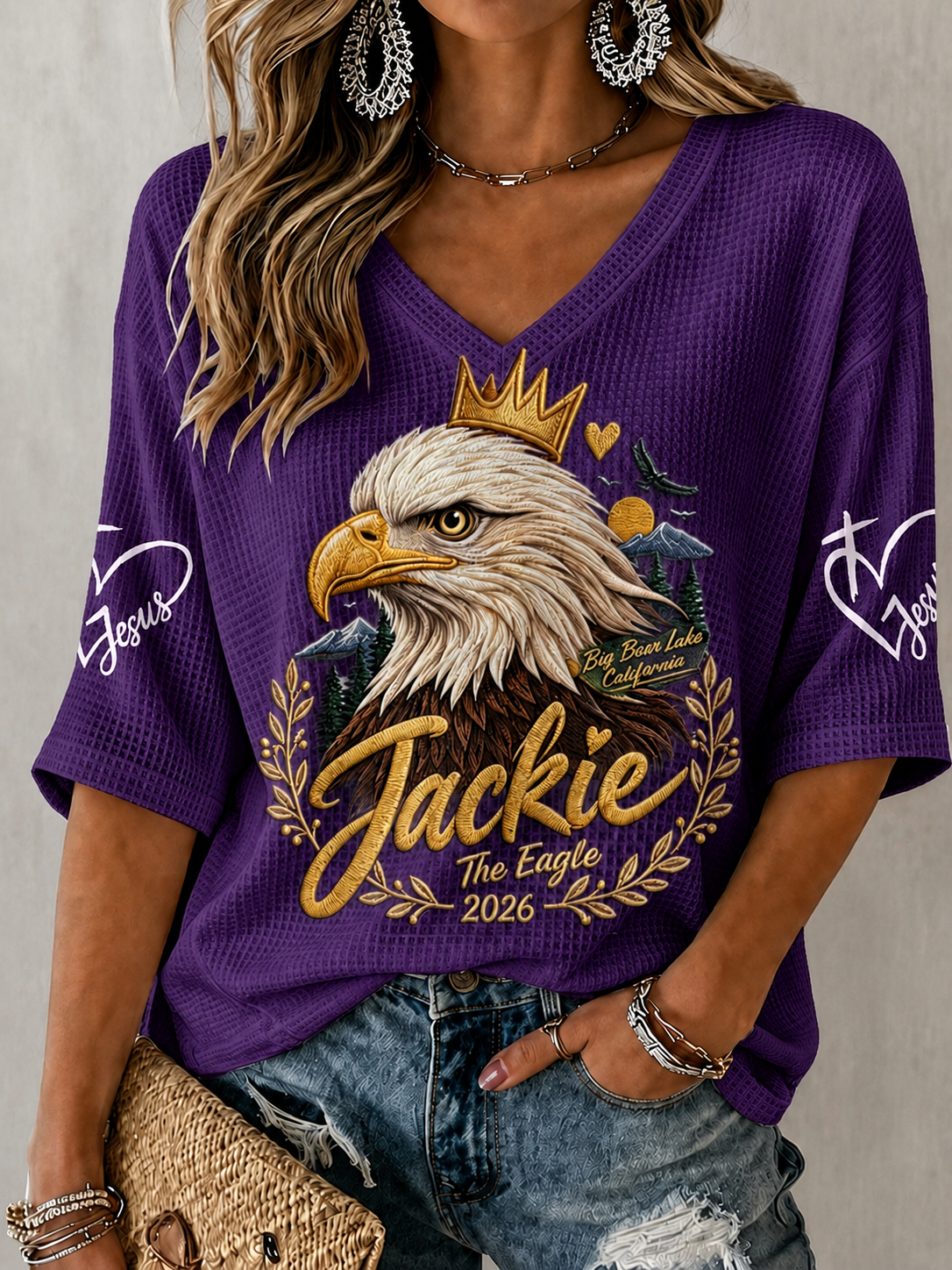 Women'S V-Neck Retro Forever Free Jackie Print T-Shirt