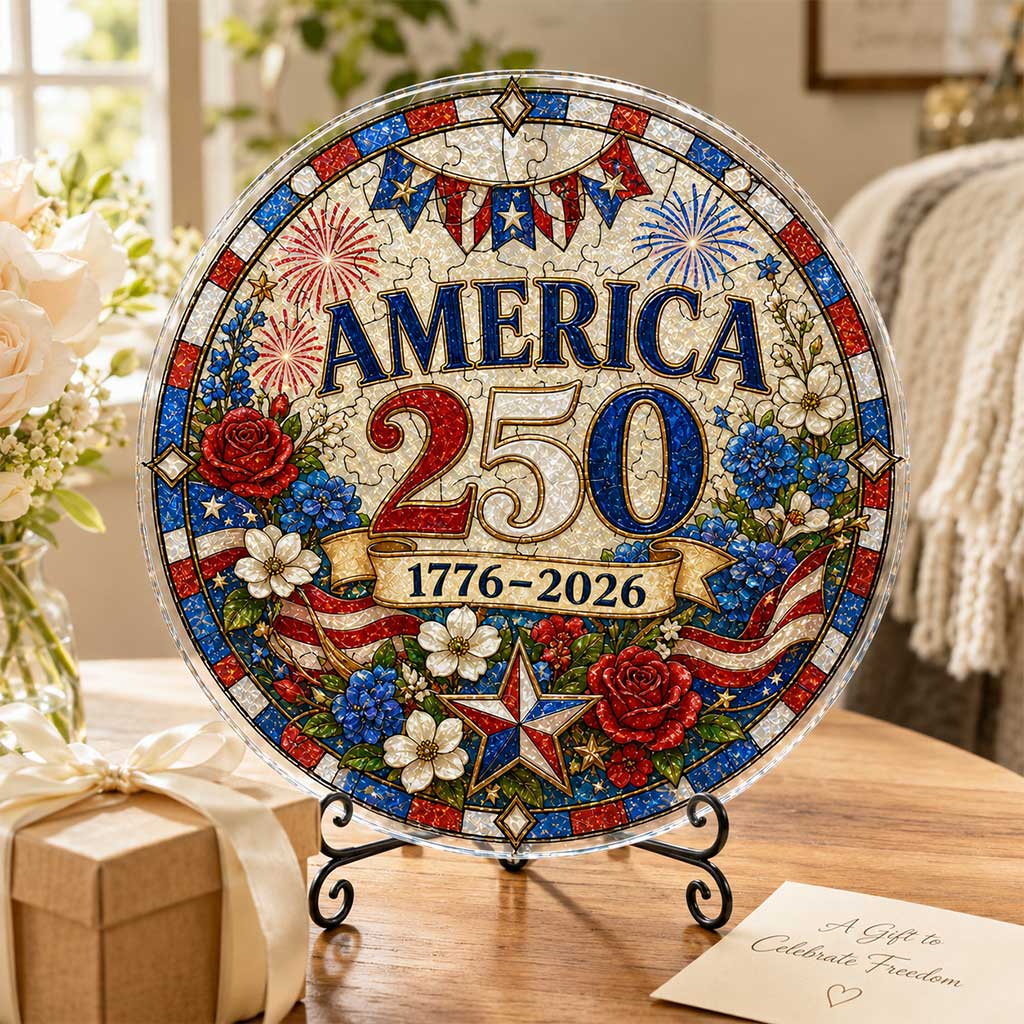 America 250th Anniversary Acrylic Puzzle Hanging Ornament â€?1776â€?026 Patriotic Stained Glass Style Window Decor