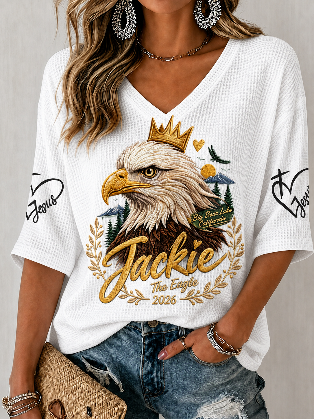 Women'S V-Neck Retro Forever Free Jackie Print T-Shirt