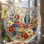 America 250 Acrylic Puzzle Hanging Ornament â€?1776â€?026 Patriotic Window Suncatcher with Floral Flag, Liberty Bell & Torch Design