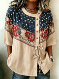 Women's Cotton Linen USA 250th Anniversary Print Shirt